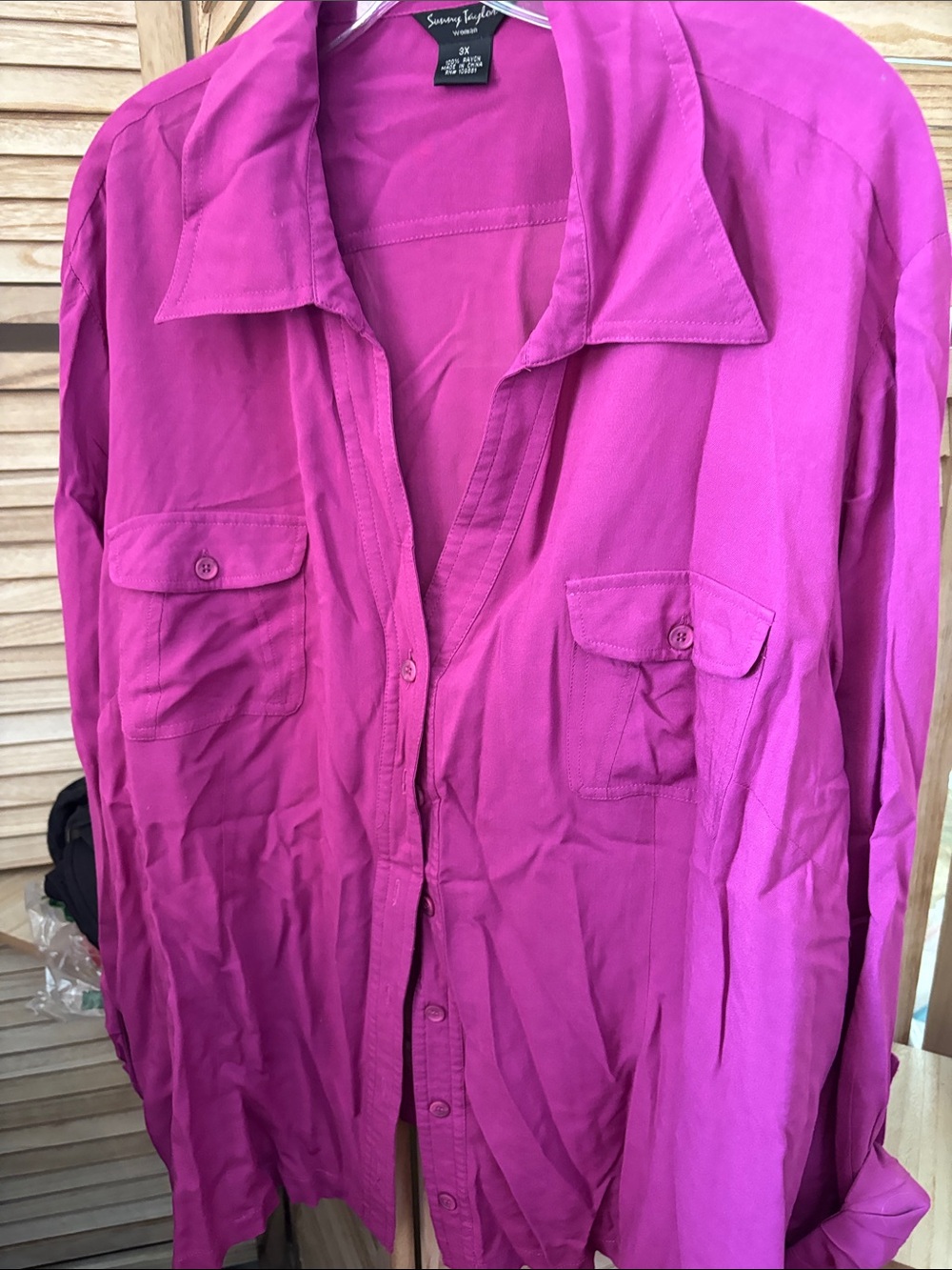Magenta Sunny Taylor Button-Up Shirt with Chest Pockets 3X